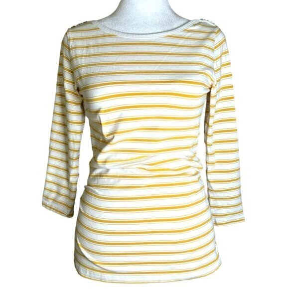 Matilda Jane Striped 3/4 Sleeve Shirt Yellow White Buttons Stretch Size Small - Picture 1 of 9